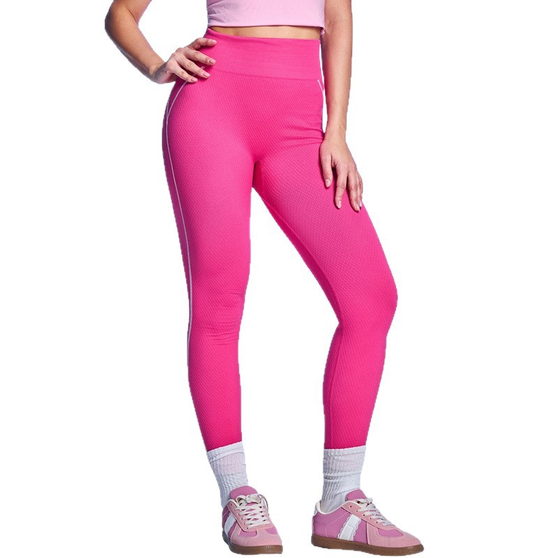 Shein Color-Block High-Waist Ribbed Yoga For Women Running Fitness Leggings Peach Butt Tight Seamless Long Pants_voghion.com