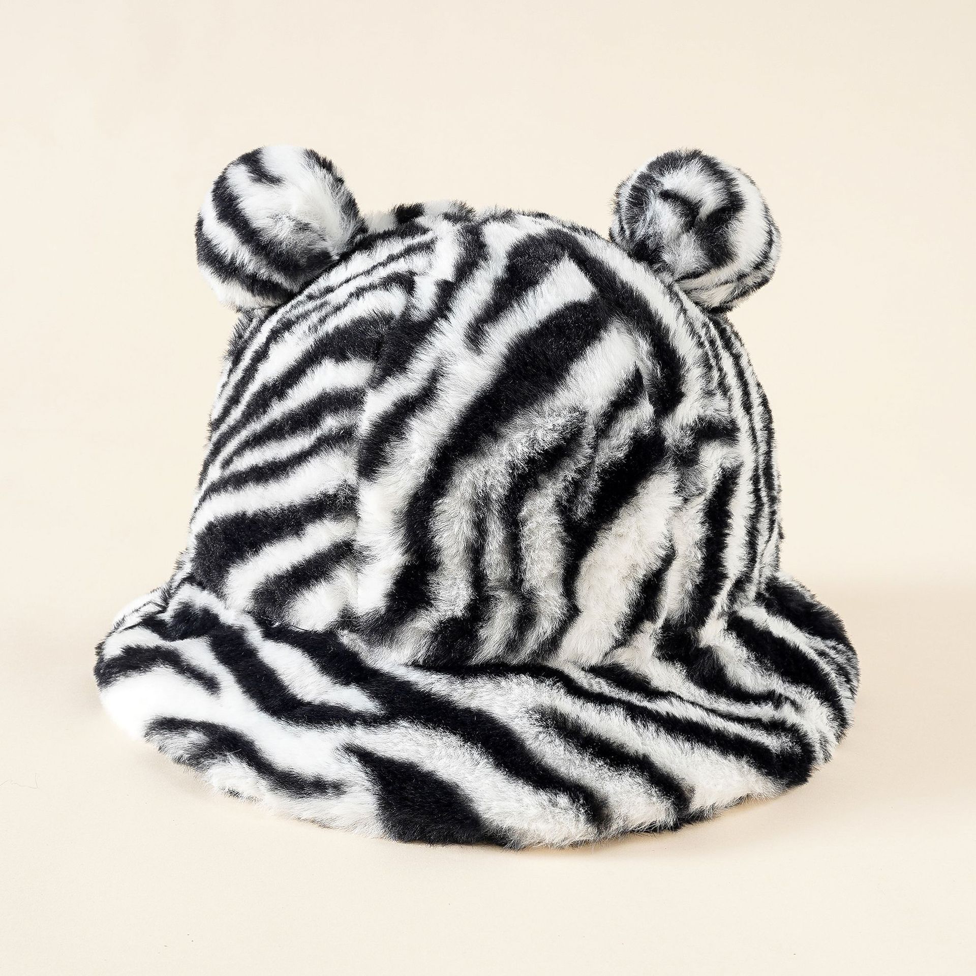 Patrón de tigre lindo patrón de cebra orejas de oso de peluche cálido pullover cap otoño e invierno toe cap cuenca sombrero de pescador sombrero