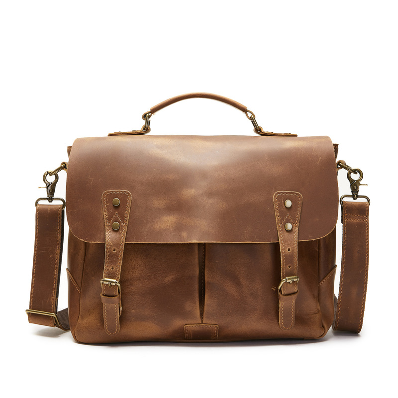 Genuine Leather Handmade Men's Briefcase Top Layer Cowhide Shoulder Crossbody Handbag Men's Double Pocket Retro Computer Bag Genuine Leather Handmade Men's Briefcase Top Layer Cowhide Shoulder Crossbody Handbag Men's Double Pocket Retro Computer Bag