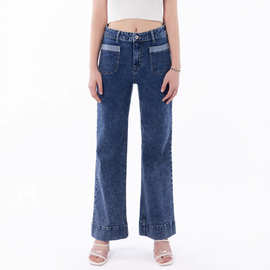 跨境外贸大码裤子新款美式高腰显瘦直筒牛仔裤女休闲百搭女装长裤