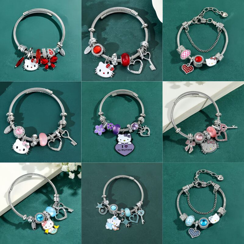 Pink Panjia Bracelet KT Cat Bracelet Cross-border Cartoon Cute Bracelet Pando Hello Kitty Pull Jewelry Factory Wholesale