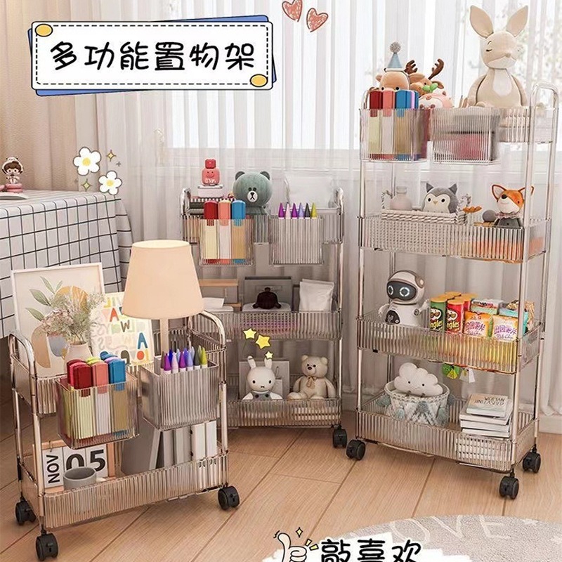 Estante de almacenamiento móvil de lujo, ligero, multicapa, transparente, sin instalación, carro para snacks o mascotas