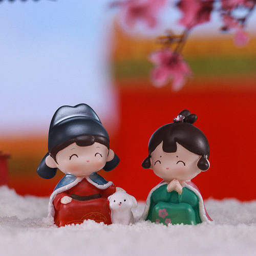 Qingmei Zhu Ma ancient style couple miniature landscape desk ornament hand office resin figurine character car ornament decoration item
