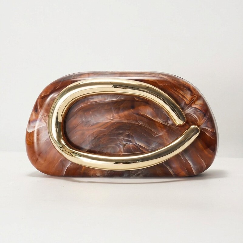 Amber-Patterned Acrylic Metal C-Clasp Clutch Bag, High-End Tortoiseshell Color Evening Bag, Niche Design, Light Luxury
