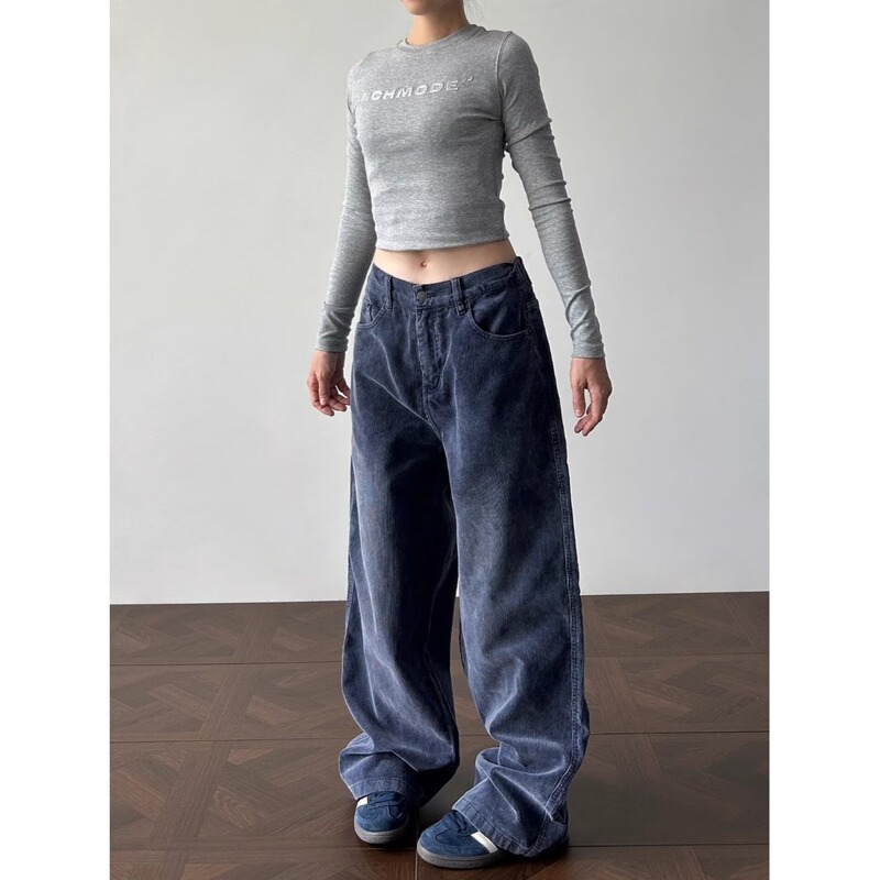 Trendy and Stylish Washed Corduroy Jeans, New Popular Artistic Harajuku Ins Simple Lazy Versatile