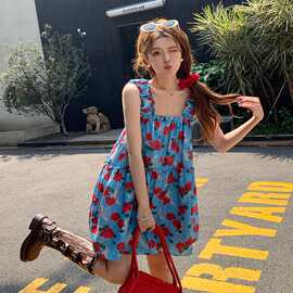 连衣裙短裙夏季吊带印花度假风女装连衣裙气质女装裙子连衣裙夏装