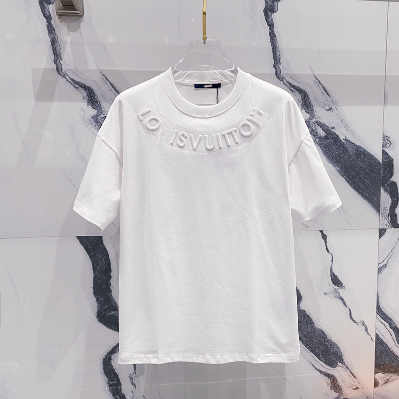 Authentic Cross-Border Version of Trendy Brand Lv L Full Letter Print Short-Sleeve Classic Round-Neck Unisex Loose T-Shirt, In-Stock for Export