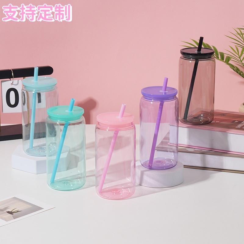 跨境糖果色pc塑料杯16oz环保塑料梅森杯工厂直出大容量水杯可logo|undefined