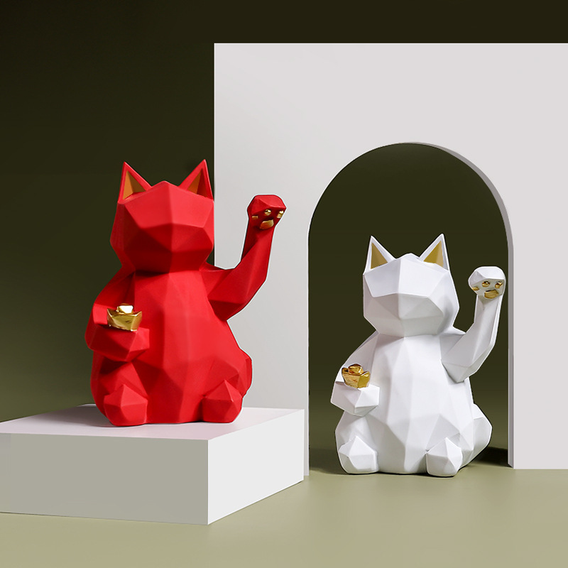 創造的な幾何学模様の招き猫樹脂製装飾品、店舗の風水、家庭のリビングルームのデスクトップ装飾工芸品|undefined