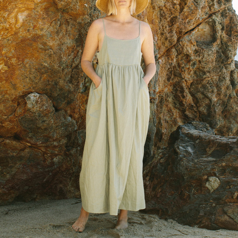 【Clearance Bargain】French-Style Dress with Large Pockets, Loose Fit, Conceals Flaws, Adjustable Shoulder Straps, Mid-Length Dress for Women