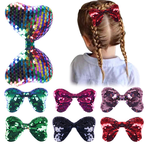Hair clips, golden European and American children's hair accessories, large bow clips, new sequin flip fish scale duckbill clips