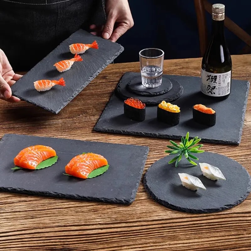 Factory Wholesale natural black slate slate rock western food plate hotel family party personality tableware plate