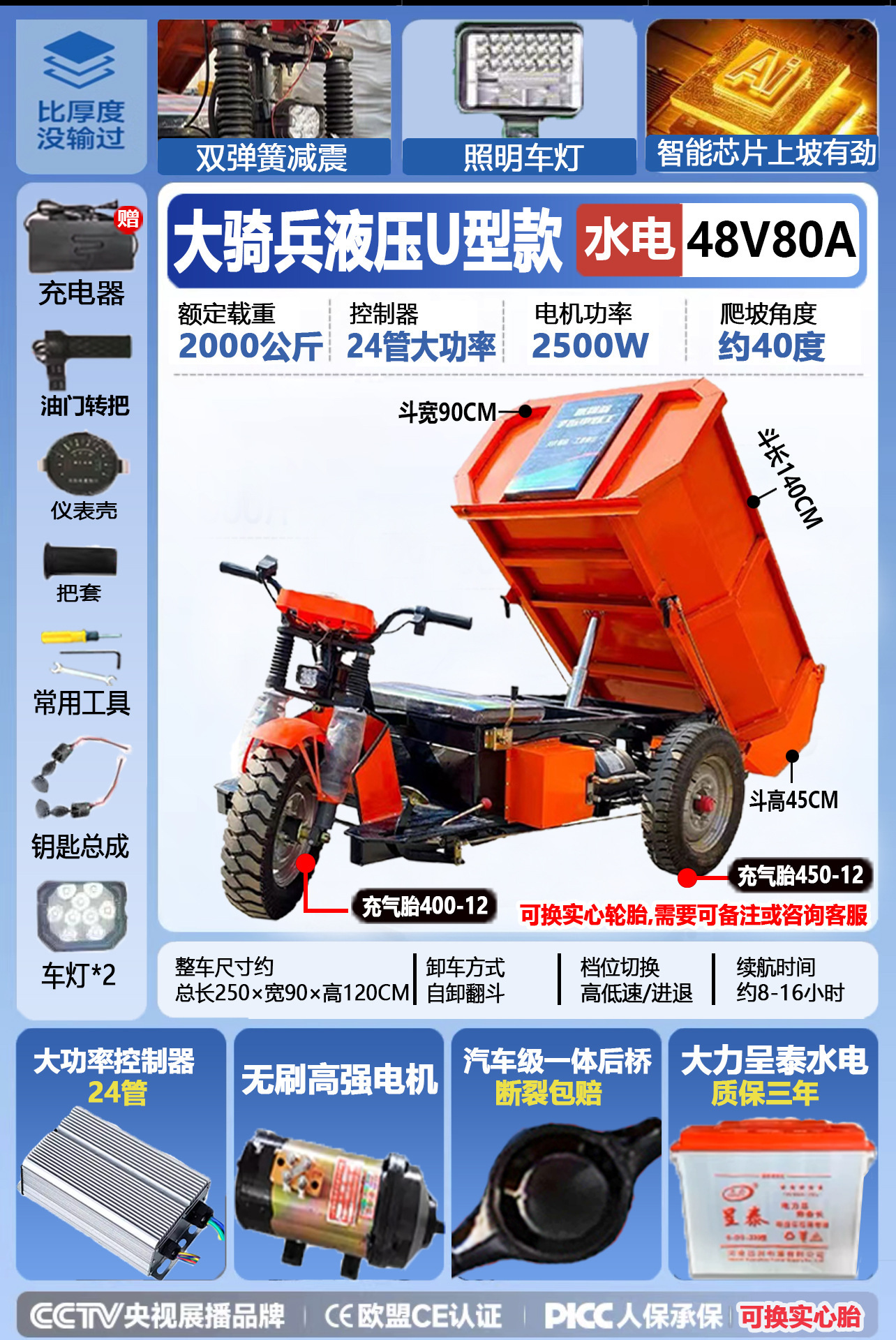 1,4 metros de cubo u 48v80a Chengtai Hydropower - placa de arco engrosada - cadena de descarga hidráulica de 2000w