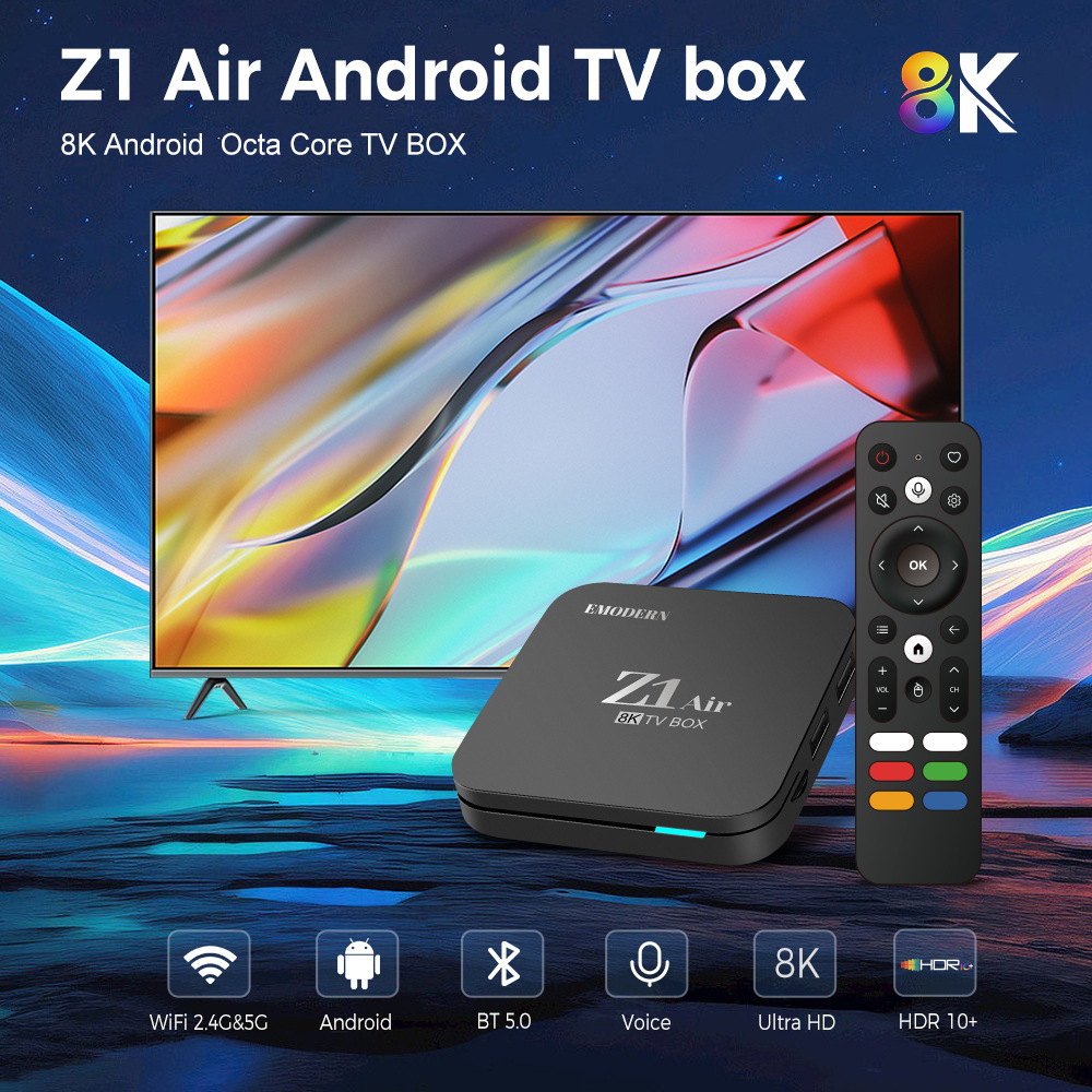 Cross-Border Hot-Selling Z1Air Network Set-Top Box Android15 Dual-Band Wifi High-Definition 8K Foreign Trade Tv Set-Top Box