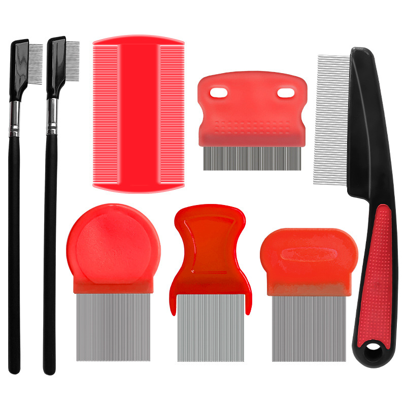 Peine para mascotas para eliminar pulgas, juego de 4 piezas, dientes densos de acero inoxidable, juego de limpieza facial, peine para gatos, suministros para perros, nuevo estilo transfronterizo
