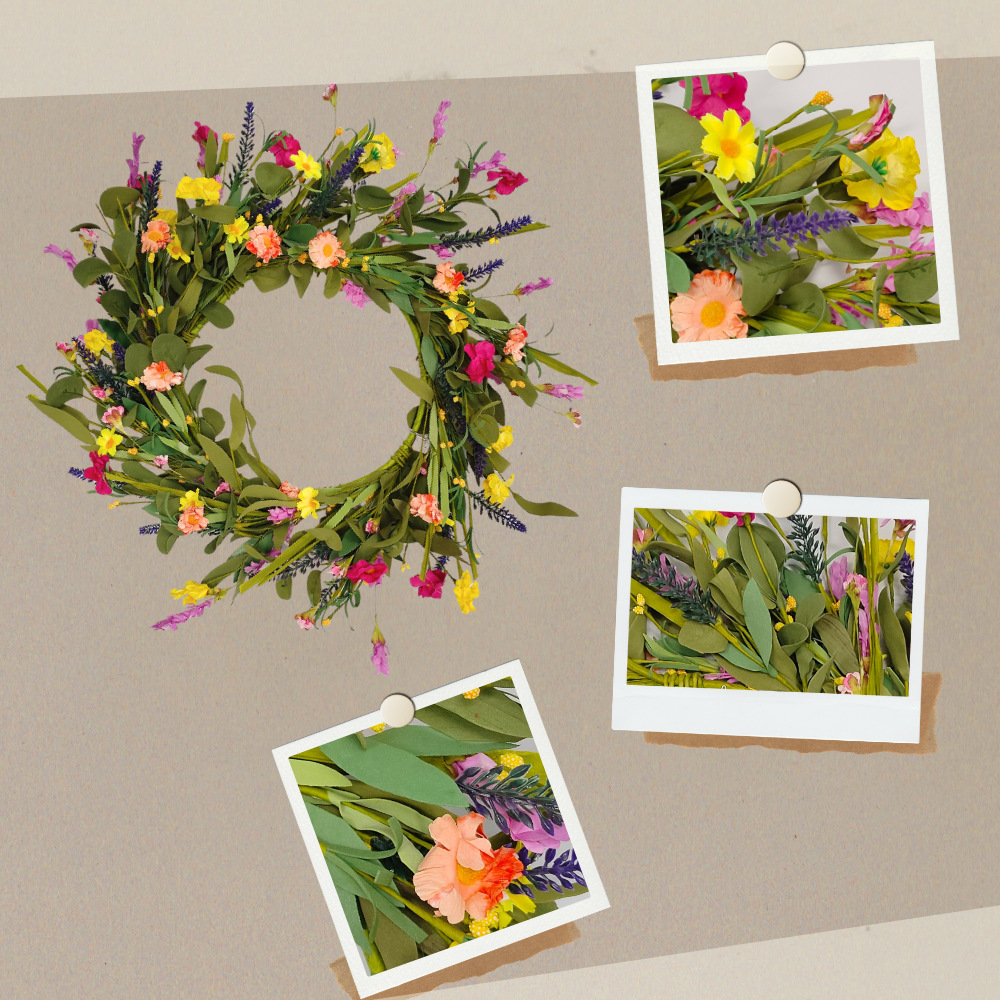 Primavera y verano guirnalda crisantemo flor silvestre guirnalda festiva puerta de entrada decoración interior exterior guirnalda de ratán