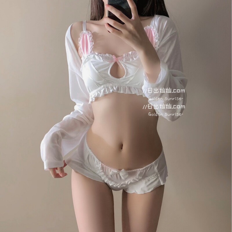 Japanese Soft Girl Girl Rabbit Ear Sexy Underwear suit Small Chest Flat Chest Thin Hollow Non-rimless Bra Japanese Soft Girl Girl Rabbit Ear Sexy Underwear suit Small Chest Flat Chest Thin Hollow Non-rimless Bra