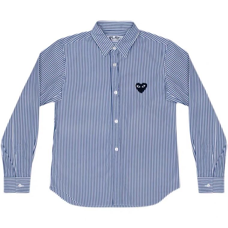 Pareja de hombres y mujeres CDG Chuan Jiu PLAY amor Otoño e Invierno corazón negro alto algodón bordado manga larga camisa a rayas