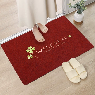 Mat, Can Be Cut, Bedroom, Avtomobil döşəmə paspasları - embroidered-dark-red-clover-40cm60cm
