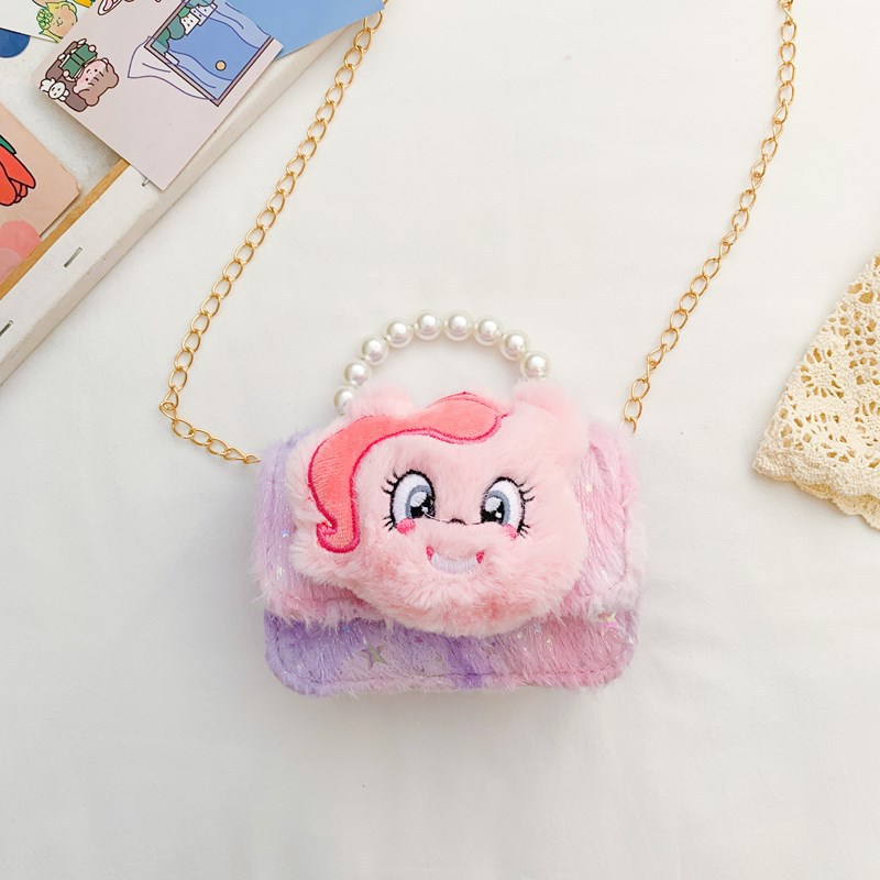 2025 nuevo bolso de niñas de estilo extranjero, bolso de hombro para niños, bolso de peluche, bolso de mano para niñas
