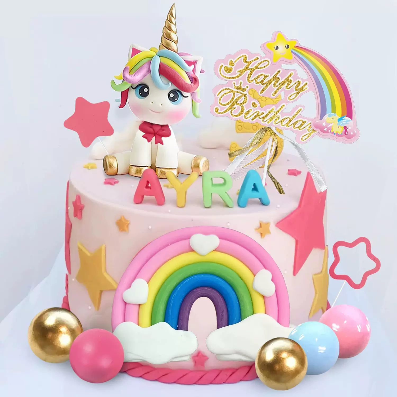 跨境独角兽彩虹蛋糕装饰套装可爱云朵生日派对插件烘焙蛋糕摆件