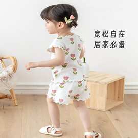 女童睡衣中大童轻薄印花朵儿童短袖短裤家居服薄款透气空调服潮流