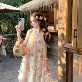 2025绝美仙女花朵法式纯欲风连衣裙小个子2025新品立体公主裙子