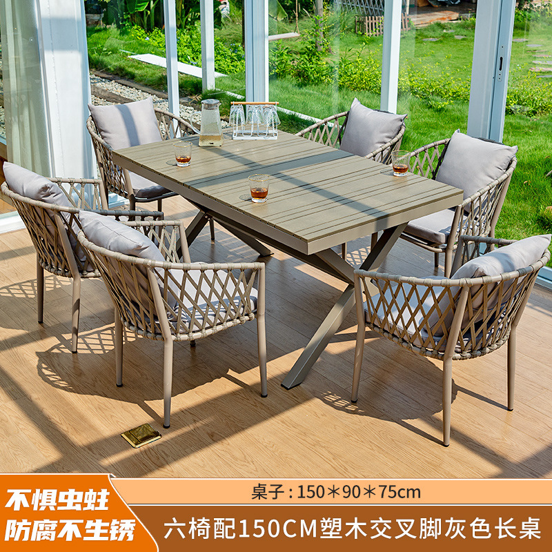 Muebles de exterior Patio Villa Ocio mesa y silla de ratán nórdico balcón al aire libre patio neto plástico rojo mesa de madera y silla