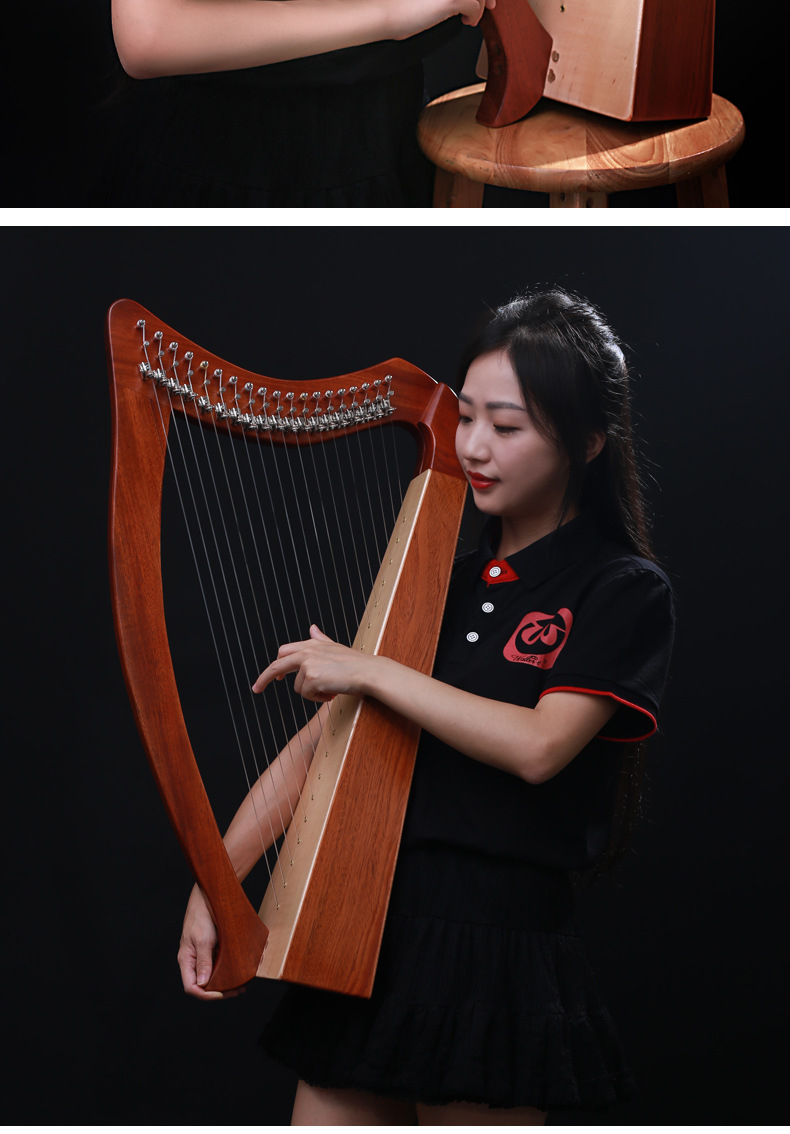 沃尔特厂家竖琴入门爱尔兰小竖琴19弦便携式小型初学乐器半音键-阿里巴巴