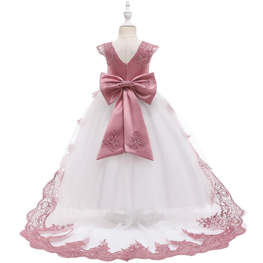 Vestido de los nuevos niños europeos y americanos Vestido de la cola de los niños medianos y grandes pasarela de las niñas Princesa vestido de noche de banquete de cumpleaños hinchado