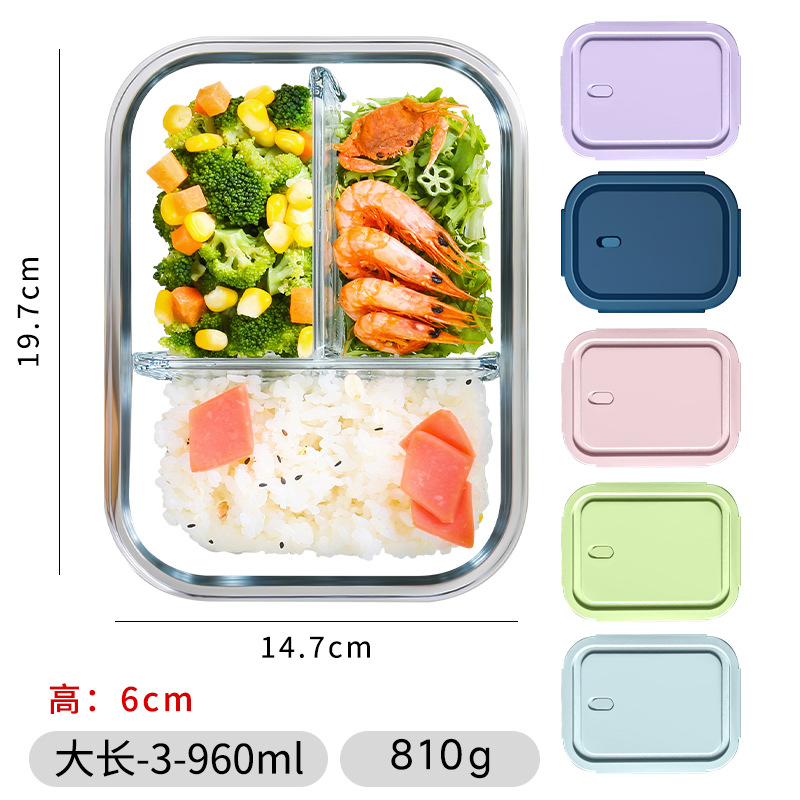 Caja de almuerzo de vidrio refrigerador almacenamiento tazón de preservación con cubierta caja de sellado de microondas caja de bento estudiante tazón de fideos de gran capacidad