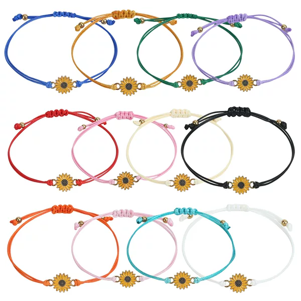 Cross-Border Hot-Selling Sunflower Friendship Bracelet Hand-Woven Wax Thread Adjustable Daisy Bracelet Factory Direct Sale