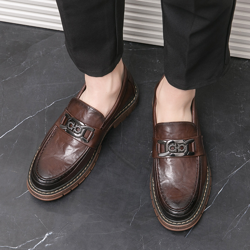 Transfronterizos británicos Lefour zapatos de moda para hombres peluqueros Bean zapatos de cuero casuales de suela gruesa zapatos de hombre image 5
