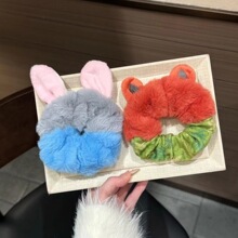 疯狂动物毛绒卡通狐狸兔耳朵大肠毛绒发圈女秋冬扎头发绳皮筋高弹