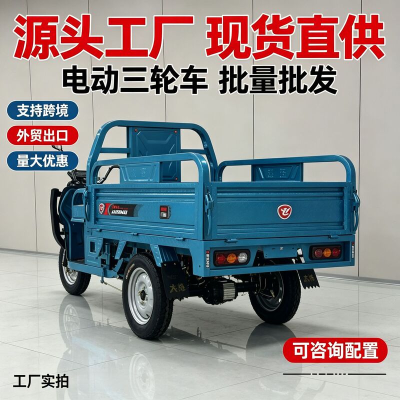Electric Tricycle for Household Use, Cargo Transport, Battery-Powered Tricycle for Adults, Agricultural Freight Electric Tricycle, Manufacturer Wholesale
