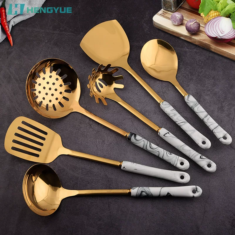 Ceramic handle stainless steel, kitchenware, Scandinavian marble set