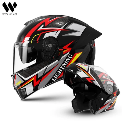 Motosiklet kaskı (dəbilqə) — Flip-Up Helmet, Dot Certified, Bluetooth - double-flash-black-and-red-one-size-fits-all-54-61cm