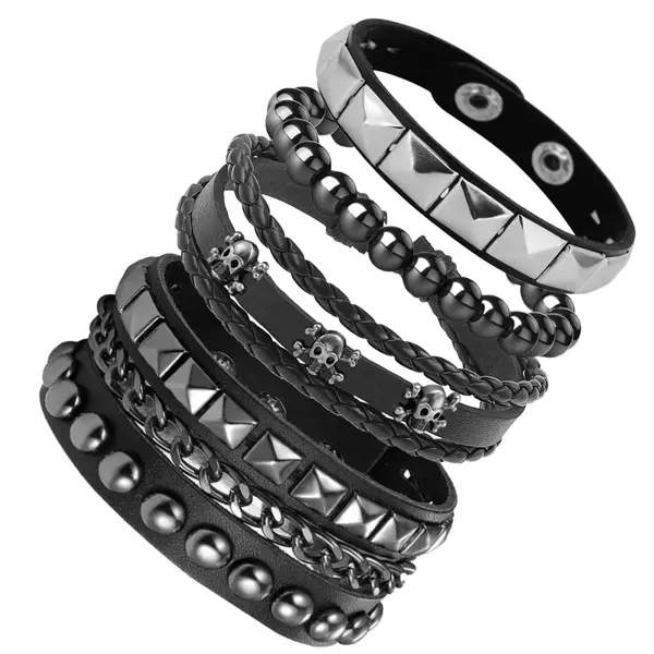 4-Piece Set of New European and American Style Multi-Layer Punk Chain Bracelets for Men, Personalized Chain Bracelets with Hip-Hop Rivets