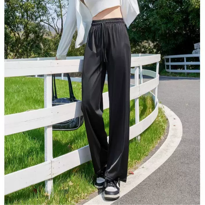 冰丝垂感阔腿裤女夏季原纱锦纶透气休闲裤时尚百搭直筒速干防晒裤