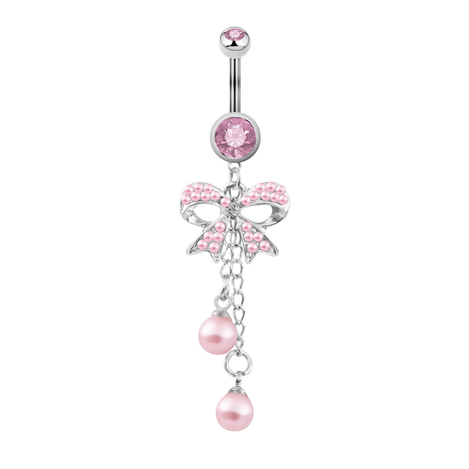 Zirconia Stainless Steel Belly Button Ring Fruit Pink Series_voghion.com