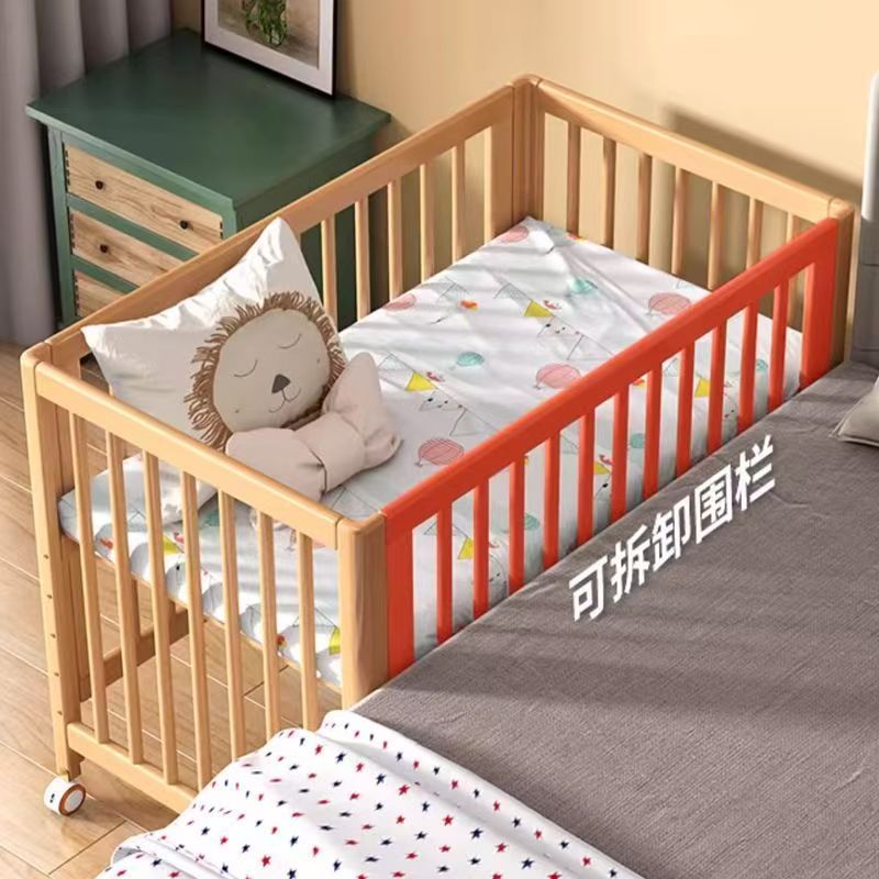 無垢材スプライシングベッドベビーベッドスプライシング大型ベッド取り外し可能な子供用ベッド輸入ブナ材ベビーベッドベビーベッド無垢材|undefined