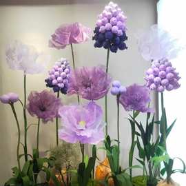 婚庆道具路引花婚礼舞台布置装饰橱窗纸花罂粟纱花丝网花仿真花