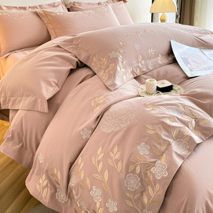High-End Thickeneded Brushed Cotton Four-Piece Set Embroidered Cotton High-End Quilt Cover Girly Heart Bed Sheet Bedding