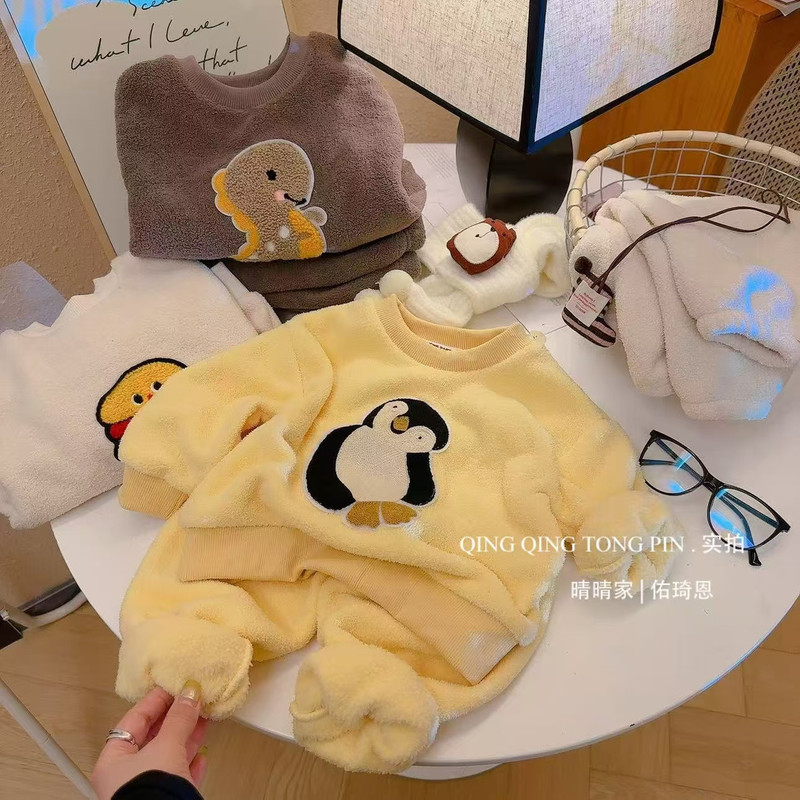 新款儿童睡衣保暖套装秋冬男女童加厚家居服宝宝加绒居家套装|undefined