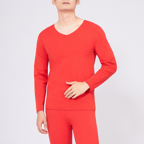 Wholesale new winter men's thermal clothing heated bottoming shirt Brushed V-neck men's German velvet thermal long-sleeved top