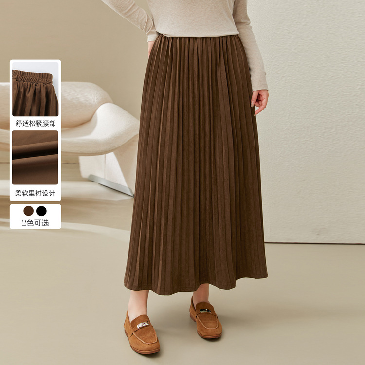 [Comfortable and lazy style elastic waist pleated skirt] Fiber Show large size women's clothing fat mm 2025 spring clothing new style