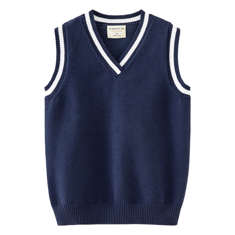 2025 Primavera y otoño Chaleco de lana estilo universitario Suéteres para niños medianos y grandes Chalecos de punto para niños y niñas Uniformes escolares Uniformes de clase Venta al por mayor
