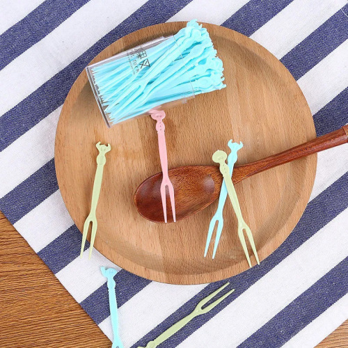 Fruit fork set fruit pick disposable plastic two-tine household fruit cake dessert fork snack fork