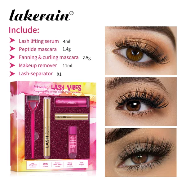 Cross-Border Lakerain Luxury Eyebrow and Eyelash Set Peptide Mascara Eyelash Separator Eyelash Essence Set