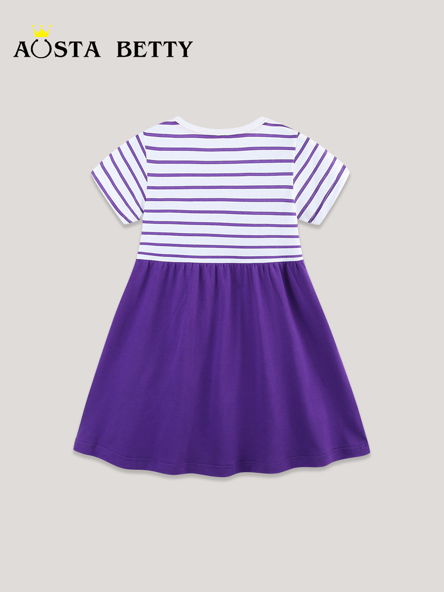 Fábrica directa europea y americana vestido de princesa 26 rayas de verano vestido de mangas cortas vestido de moda bordado vestido infantil